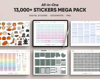 13000+ Digital Stickers Mega Pack, vorgeschnittene iPad Sticker für Goodnotes OneNote Xodo Notability Noteshelf & PNGs Transparenter Hintergrund