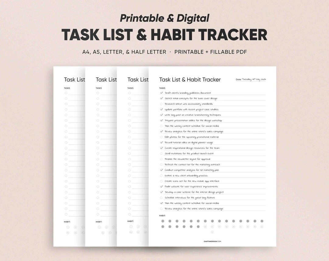 Clean Looking Tasktracker Task List & Habit Tracker, Planning Project Tracking, Business Planner ...