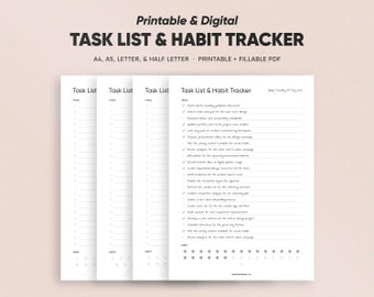 Aufgabenliste & Habit Tracker, Planungsprojektverfolgung, Business Planner Einsätze Vorlagen Minimal, sauberes, einfaches Design A4/A5/Letter/Half Size