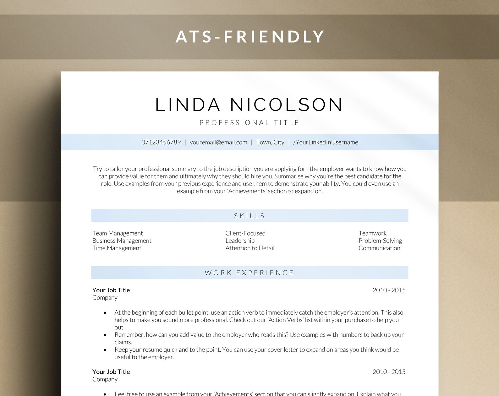 ATS Friendly Resume Template Minimal Clean Design, Modern CV Microsoft ...