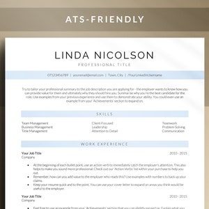ATS Friendly Resume Template Minimal Clean Design, Modern CV Microsoft Word Mac Pages & Google Doc, Job Application Writing Interview Guide