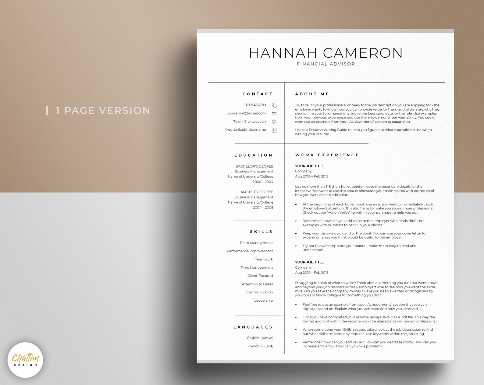 Professional & Clean Resume Template for Ms Word, Apple Pages and ...