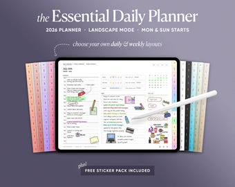 2026 Essential Daily Planner for Goodnotes & Notability, Digital Planning Bundle, Minimalist Weekly Monthly Calendar, Apple Google Shortcuts