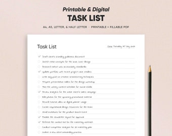 Effizienter Aufgabenplaner zum Ausdrucken, optimierte To-Do-Checkliste PDF A4 / A5 / Letter / halbe Größe, einfache Produktivitäts-Organizer, bearbeitbar und druckbar