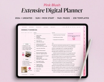 Pink Blush Digital Planner in 2024 & Undated Format, Goodnotes Journal, Notability iPad Planner, Daily Weekly Monthly Planning, ADHD Planner