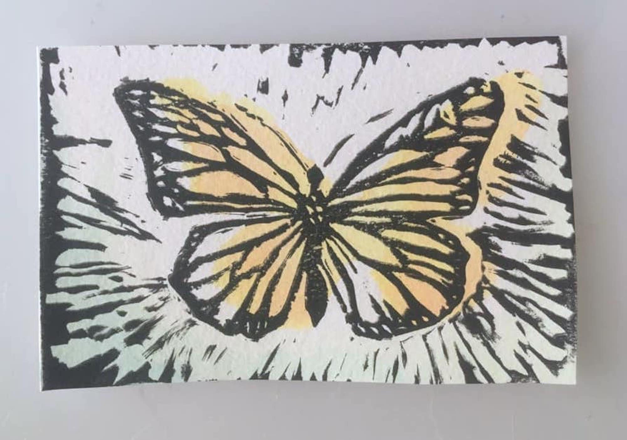 Butterfly Linocut Monoprint Card Etsy
