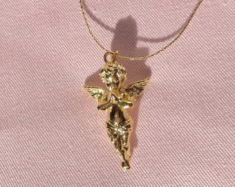 24k gold plated and handmade baby angel necklace/ tarnish resistant/ magical/ guardian/ best gift/ cute necklace/ comes gift wrapped