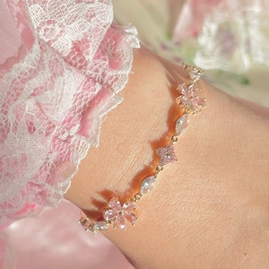 Flower story bracelet~handmade~zirconia~Gold plated~princess ~fairytale ~ Christmas gift