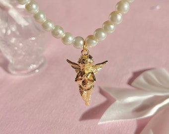 Perlen Baby Engel Halskette/ wird wunderschön als Geschenk verpackt, Engelchen/handgemacht/vergoldet/ verträumt/ Mädchentraum/Schutzengel/ bestes Geschenk/bedeutungsvolles Geschenk