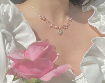 18k gold plated angel love necklace/handmade/magical/dreamy/flower/angelic/cubic zirconia/bestgift/prinsess