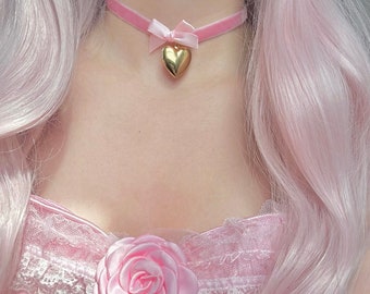 Coquette memory heart choker~Comes beautifully gift wrapped~ Handmade~ pink choker~velvet~ princess