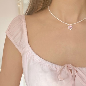 Dreamy fresh water pearl angelic heart necklace/ choker/comes beautifully gift wrapped/fairy/pink/heart/sparkly/fairytale/real pearl