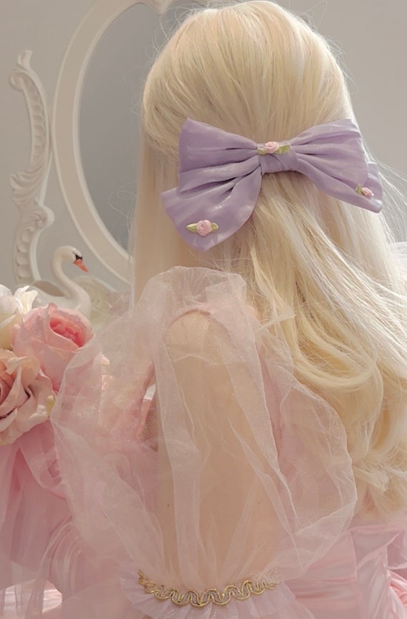 Handmade and Organza Lilac Princess Hair Bow/ Comes