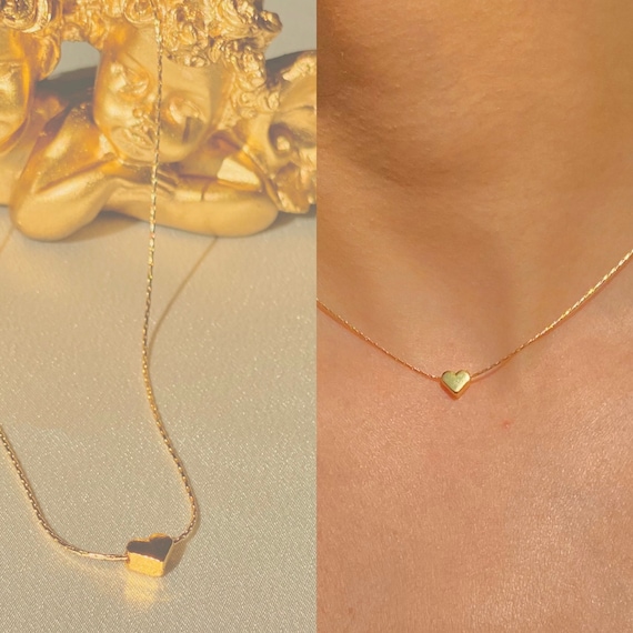 18k gold plated and handmade minimalist heart necklace.