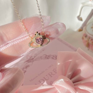 18k gold plated and silver plated, handmade Saturn necklace/cubic zirconia/handmade/comes beautifully gift wrapped/best gift/sparkly/quality