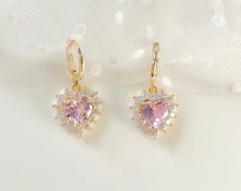 18k vergoldet und handgefertigt Zirkon Prinzessin Herz Ohrring / bestes Geschenk / vergoldet / nickelfrei / anlaufgeschützt / wunderschön als Geschenk verpackt