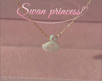 White opal swan princess necklace~ 925 sterling silver~