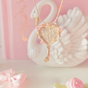 mirror necklace/handmade/comes beautifully gift wrapped/zirconia/princess/goldplated/fairytale/mirror necklace