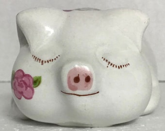 Avon Ceramic Potpourri Holder, Pomander, Pampered Piglet, Sleepy Piggy, Scent diffuser, Ceramarte, made in Brazil, 1978 Collectable,