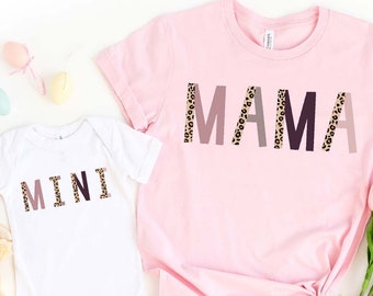 Leopard Mama Shirt, Leopard Mini Shirt, Mama Mini Matching Shirt, Blessed Mama Shirt, Mom Life Shirt, Mama Mini Outfit, Promoted Mom Shirt