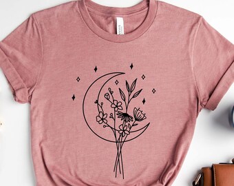 Moon Bouquet Shirt, Plant Shirts, Moon Lover Shirt, Botanical T-Shirts, Gardening Shirt, Plant Mom Shirt, Flower Shirt ,Wildflower Shirt