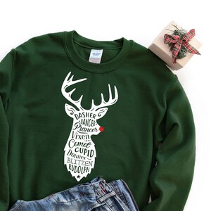 Santa's Red Nose Reindeers Sweatshirt  |Dasher Prancer Vixen Comet Cupid Donne Blitzen Rudolph| Reindeer Sweatshirts |Christmas Sweatshirts