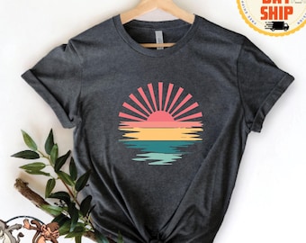 Retro Sunset Shirt, Retro Tropical Sunset Summer Shirt, Beach Shirts, Gift For Her, Retro Sunshine Shirt, Sunset Tshirt, Nature Shirt
