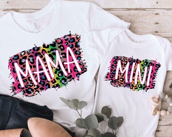 Leopard Rainbow Mama Shirt, Leopard Rainbow Mini Shirt, Mama Mini Matching Shirt, Blessed Mama Shirt, Mom Life Shirt, Mama Mini Outfit