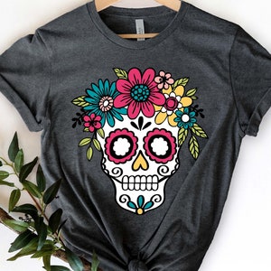 Sugar Skull Flower Crown, Day of the Dead Shirt, Halloween Shirts, Halloween T-shirt For Women, Flower Skull Shirt, Halloween Party Shirt