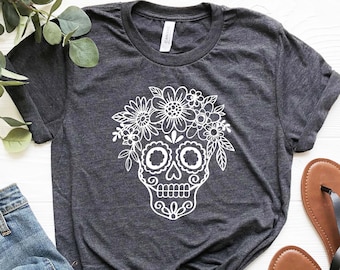 Sugar Skull Flower Crown |Day of the Dead Shirt |Halloween Shirts | Halloween T-shirt For Women