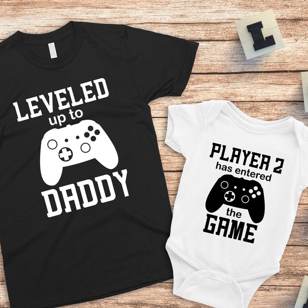 Leveled Up To Daddy Player 2 Has Entered The Game T-shirt, Matching Dad And Baby Shirts, Matching Father Baby Gift Set, Dad Gift