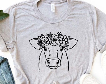 Floral Cow Shirt, Cow Lover Shirt, Cow With Flower, Floral Animal Shirt, Cute Farm Shirt, Farmer Shirt