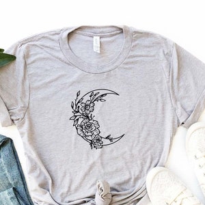 Floral Moon Shirt , Moon Lover Shirt , Moon Flower Shirt , Plant Lover Shirt , Moon Woman Graphic Tee