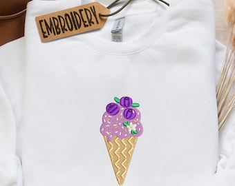 Embroidered Sweatshirt, Cute Ice Cream Hoodie, Blueberry Cone Sweatshirt, Summer Outfit, Aesthetic Dessert Hoodie, Vacation Vibes Sweatshirt