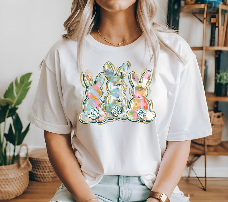 Watercolor Bunny Trio Shirt, Easter Bunny Shirt, Easter Bunny Peeps Shirt, Cute Easter Shirt, Easter Peeps Tee, Kids Easter Tee, Rabbit Tee image 8