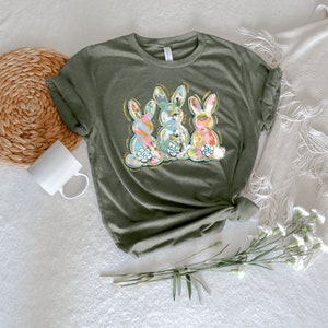 Watercolor Bunny Trio Shirt, Easter Bunny Shirt, Easter Bunny Peeps Shirt, Cute Easter Shirt, Easter Peeps Tee, Kids Easter Tee, Rabbit Tee image 6