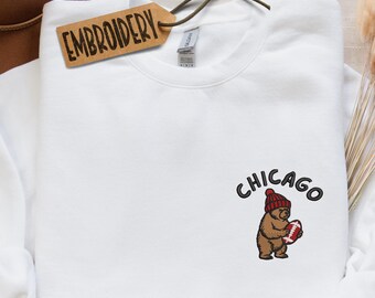 Embroidered Sweatshirt, Chicago Football Bear Design Sweatshirt, Gameday Outfit, Football Season Hoodie, Bear Sports Hoodie, Chicago Team