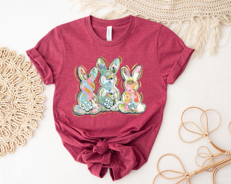 Watercolor Bunny Trio Shirt, Easter Bunny Shirt, Easter Bunny Peeps Shirt, Cute Easter Shirt, Easter Peeps Tee, Kids Easter Tee, Rabbit Tee image 2