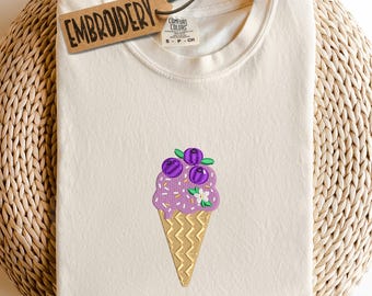 Comfort Colors Embroidered Shirt, Cute Ice Cream Shirt, Blueberry Cone Shirt, Summer Outfit, Aesthetic Dessert Shirt, Vacation Vibes Tee