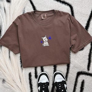 Comfort Colors Embroidered Westie And Butterfly T-Shirt, Embroidery Westie Mom Shirt, Dog Mom Gift, Highland Terrier Shirt, Westie Lover Tee image 5