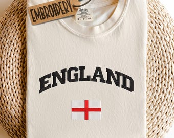 Camiseta Comfort Colors bordada, camiseta de Inglaterra, camiseta del Mundial 2026, camiseta clásica con orgullo británico, camiseta con la bandera de Inglaterra, camiseta patriótica