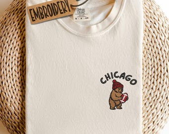 Comfort Colors Embroidered Shirt, Chicago Football Bear Design Shirt, Gameday Outfit, Football Season Shirt, Bear Sports Tee, Chicago Team