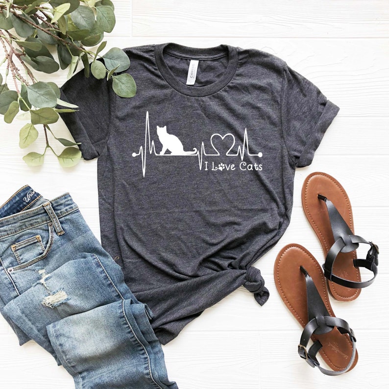 I Love Cat Shirt Heart Rate Shirt Animal Lover Tshirt Etsy