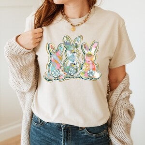 Watercolor Bunny Trio Shirt, Easter Bunny Shirt, Easter Bunny Peeps Shirt, Cute Easter Shirt, Easter Peeps Tee, Kids Easter Tee, Rabbit Tee image 4