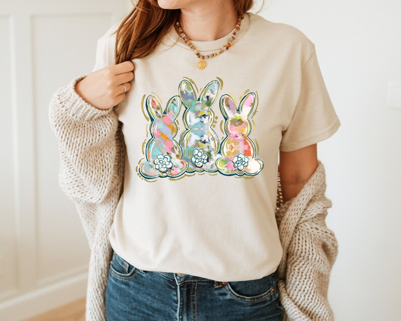 Watercolor Bunny Trio Shirt, Easter Bunny Shirt, Easter Bunny Peeps Shirt, Cute Easter Shirt, Easter Peeps Tee, Kids Easter Tee, Rabbit Tee image 4