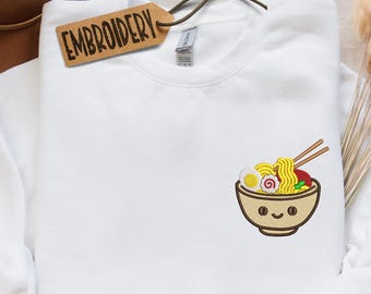 Embroidered Sweatshirt, Ramen Hoodie, Aesthetic Food Hoodie, Japanese Style Sweatshirt, Gift Hoodie for Ramen Lovers, Noodle Sweatshirt