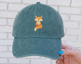 Gorra de béisbol unisex con bordado de zorro, gorra de regalo para amantes de la naturaleza, gorra estilo papá con estética de zorro, gorra cottagecore, gorra con bordado de naturaleza salvaje
