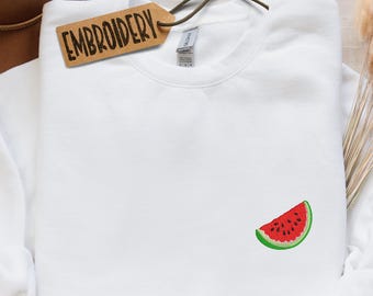 Embroidered Sweatshirt, Watermelon Icon Sweatshirt, Aesthetic Fruit Hoodie, Watermelon Slice, Cute Gift for Friend, Hoodie for Fruit Lovers