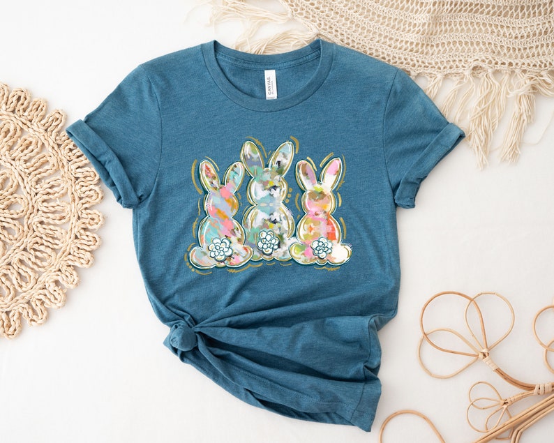 Watercolor Bunny Trio Shirt, Easter Bunny Shirt, Easter Bunny Peeps Shirt, Cute Easter Shirt, Easter Peeps Tee, Kids Easter Tee, Rabbit Tee image 5