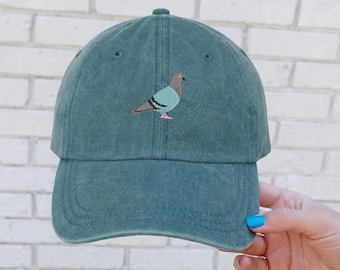 Embroidered Pigeon Design Hat, Pigeon Bird Lovers Gift Idea Baseball Cap, City Bird Hat, Unisex Animal Hat, Pigeon Friend Gift Dad Hat
